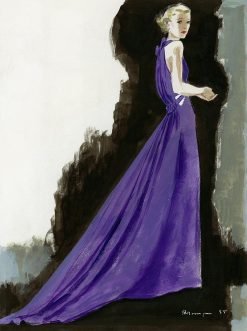 A Model Wearing A Purple Evening Dress